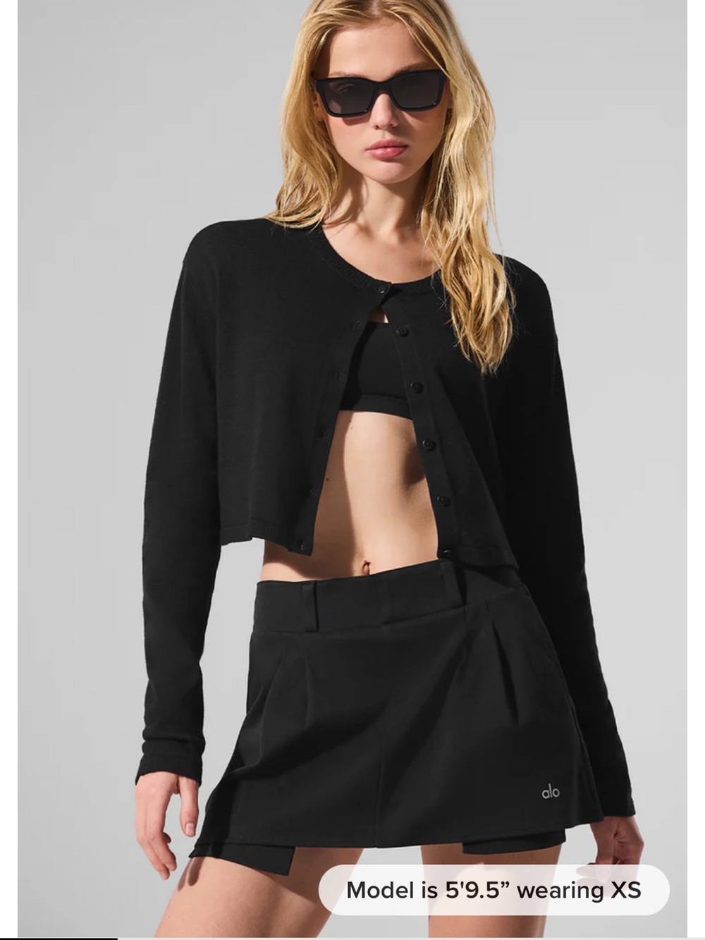 ALO Yoga Black Cropped Button Cardigan Sweater